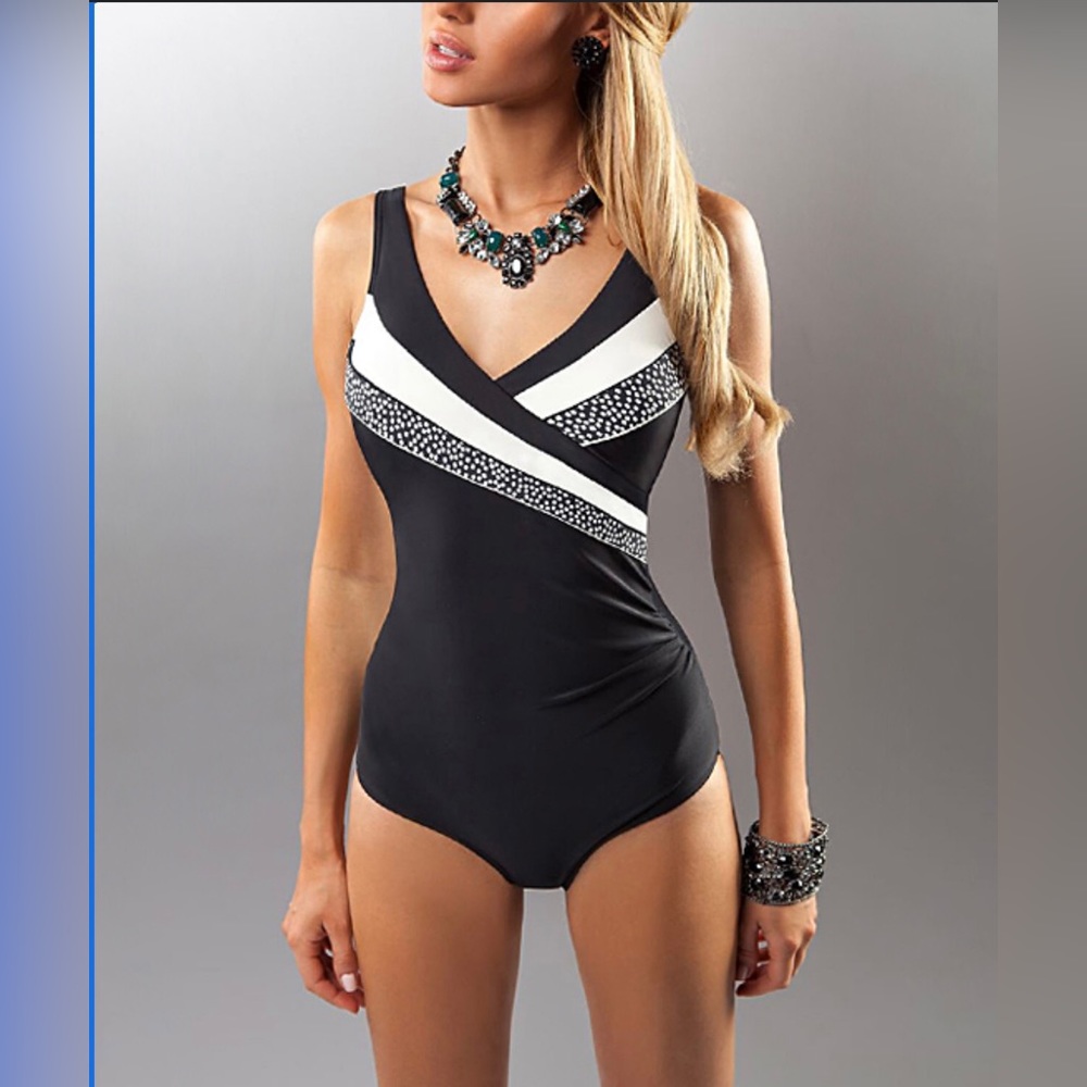 Aquarilla Black & White Stripe Milano One-Piece Swimsuit Women